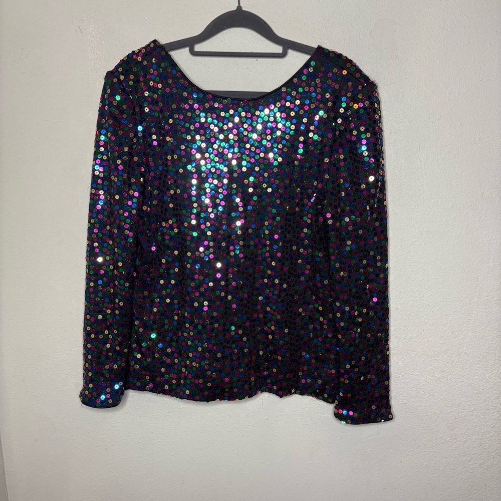 Vintage 80s After Five Sequin Black Multicolor Women's Top Large